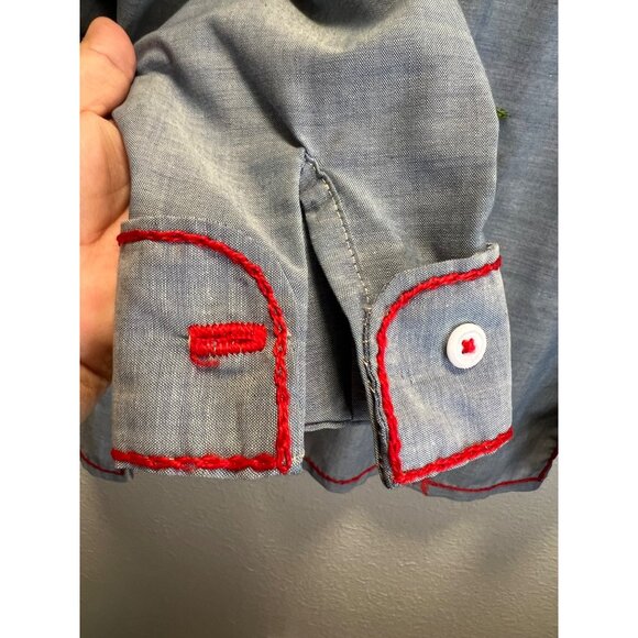 Vintage Montgomery Ward Embroidered Chambray Shirt Red Stitching Floral & Bird D - Picture 7 of 13